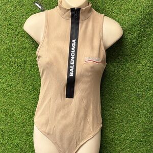 Balenciaga Beige Zip-Up One Piece Swimsuit